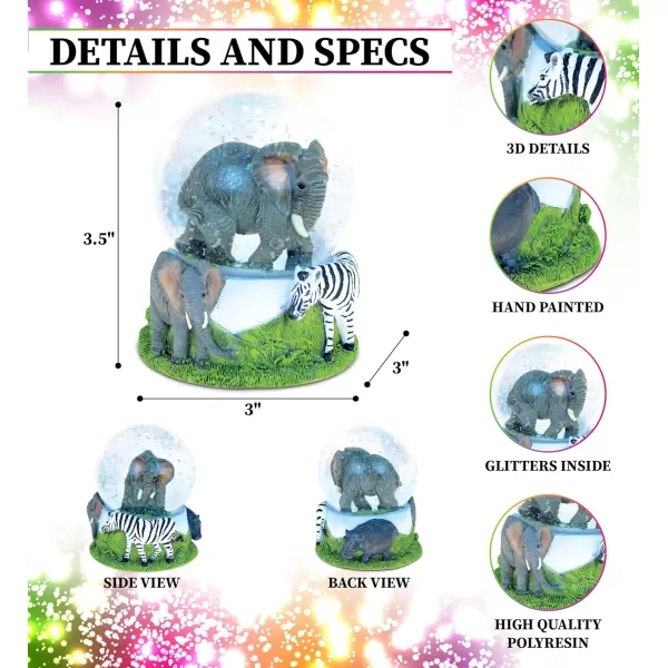 CoTa Global Elephant Snow Globe  Sparkly Water Globe Figurine with Sparkling Glitter Collectible Novelty Ornament for Home Decor for Birthdays Christmas and Valentines Day  65mm