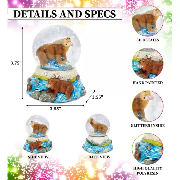 CoTa Global Grizzly Bear Stone Snow Globe  Sparkly Water Globe Figurine with Sparkling Glitter Collectible Novelty Ornament for Home Decor for Birthdays Christmas and Valentines Day