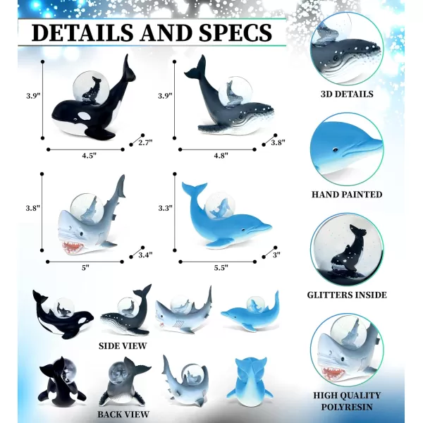 CoTa Global Killer Whale Humpback Shark Dolphin Snow Globe Set of 4  Animal Water Globe Figurines Collectible Novelty Ornament for Home Decor Gift for Birthdays Christmas Valentine  45mm