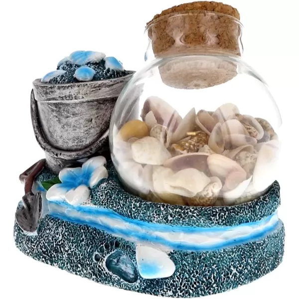 CoTa Global Ocean Breeze Beach Theme Dcor Blue and Silver Sand and Shell Beach Bucket Bottle Handcrafted Hand Painted Home Accent Kitchen Bedroom Living Room Unique Gift Souvenir Snow Globe