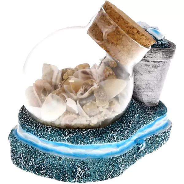 CoTa Global Ocean Breeze Beach Theme Dcor Blue and Silver Sand and Shell Beach Bucket Bottle Handcrafted Hand Painted Home Accent Kitchen Bedroom Living Room Unique Gift Souvenir Snow Globe