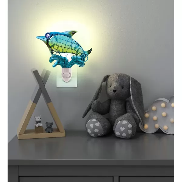 CoTa Global Ocean Life Night Lights  Sea Turtle Dolphin Sea Horse Shark Home Decor Wall Plug in Night Lights with Switch Decorative Metal Glass Nightlights 4 Piece
