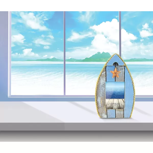 CoTa Global Pacific Boat Beach 3x4 Frame  Blue Distressed Wood Starfish Photo Frame for Summer Vacation Memory Handmade Beach Sand Nautical Picture Frame For Tabletop or Wall Hang  775 Inches