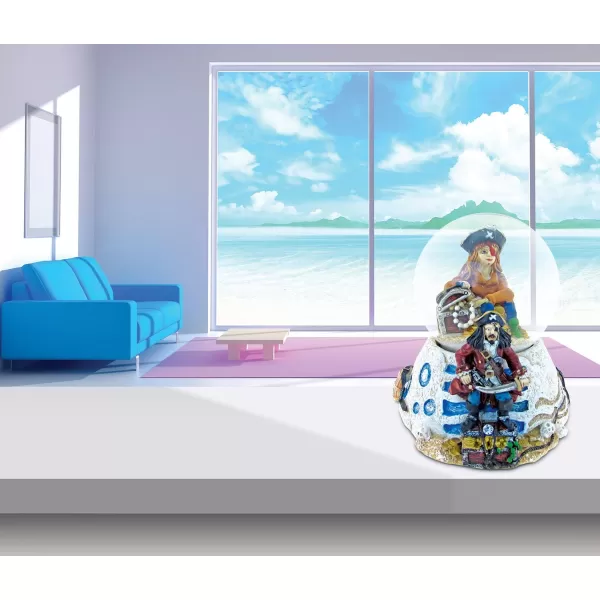 CoTa Global Pirate Snow Globe Dome Resin Captain w Treasure Chests Dome Collection Ocean Life Nautical Aquatic Marine Theme Room Decor Table Top Accent Size 355 x 375 inches Novelty Craft Gift