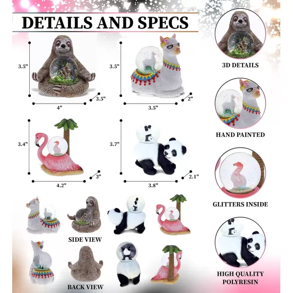 CoTa Global Sloth Llama Flamingo Panda Snow Globe Set of 4  Wild Animals Water Globe Figurines Collectible Novelty Ornament for Home Decor Gift for Birthdays Christmas and Valentine  45mm