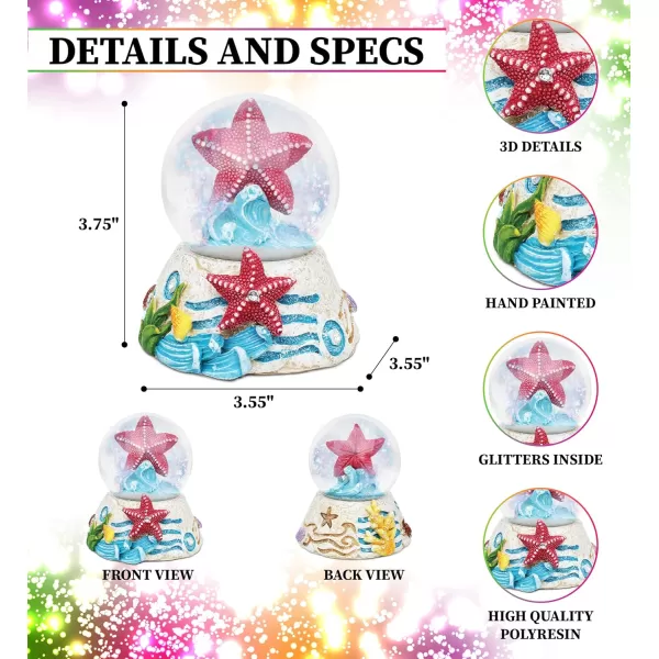 CoTa Global Starfish Stone Snow Globe  Sparkly Water Globe Figurine with Sparkling Glitter Collectible Novelty Ornament for Home Decor for Birthdays Christmas and Valentines Day