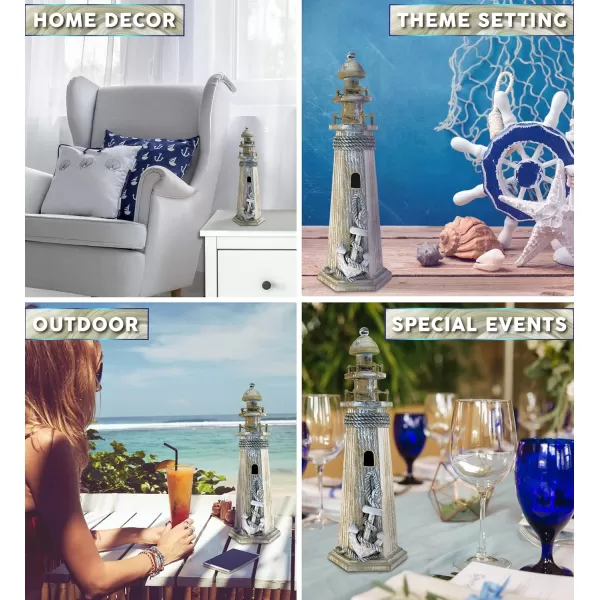 Puzzled COTA Global Baja Anchor Lighthouse Decor  Handmade and Crafted Wooden Lighthouse Decoration with Anchor Decorative Beach Style Tabletop Centerpiece Nautical Themed Home Decor  145 Inch