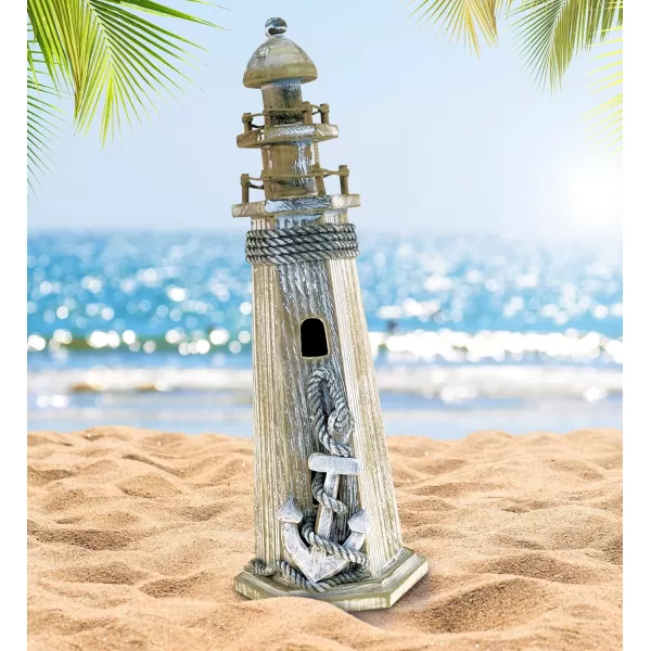 Puzzled COTA Global Baja Anchor Lighthouse Decor  Handmade and Crafted Wooden Lighthouse Decoration with Anchor Decorative Beach Style Tabletop Centerpiece Nautical Themed Home Decor  145 Inch