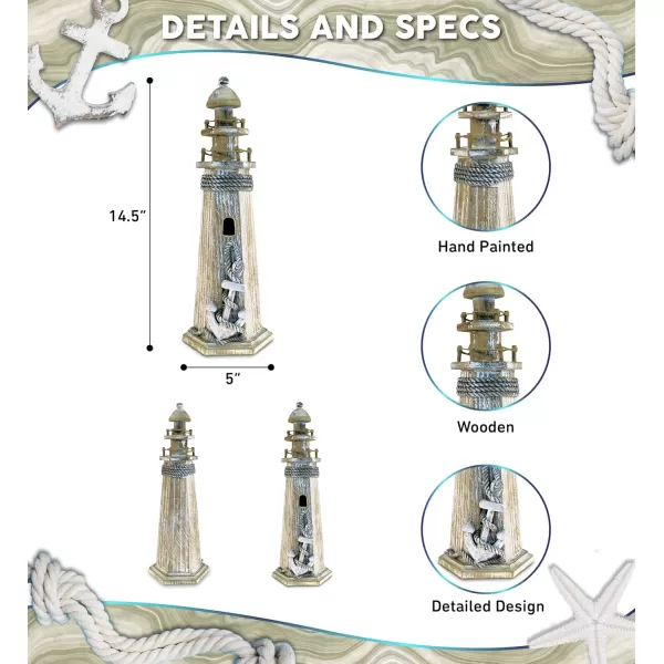 Puzzled COTA Global Baja Anchor Lighthouse Decor  Handmade and Crafted Wooden Lighthouse Decoration with Anchor Decorative Beach Style Tabletop Centerpiece Nautical Themed Home Decor  145 Inch