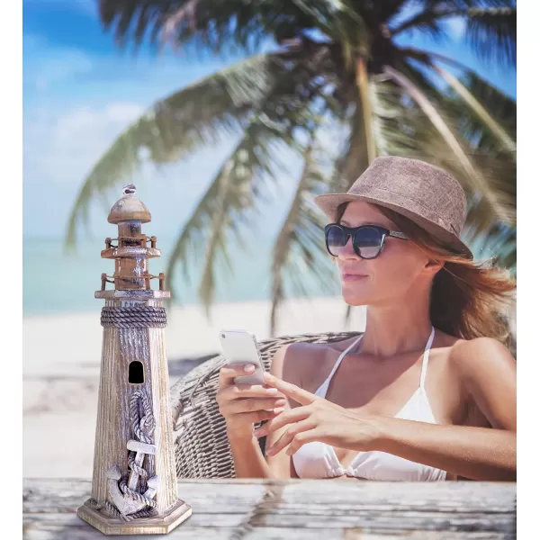 Puzzled COTA Global Baja Anchor Lighthouse Decor  Handmade and Crafted Wooden Lighthouse Decoration with Anchor Decorative Beach Style Tabletop Centerpiece Nautical Themed Home Decor  145 Inch