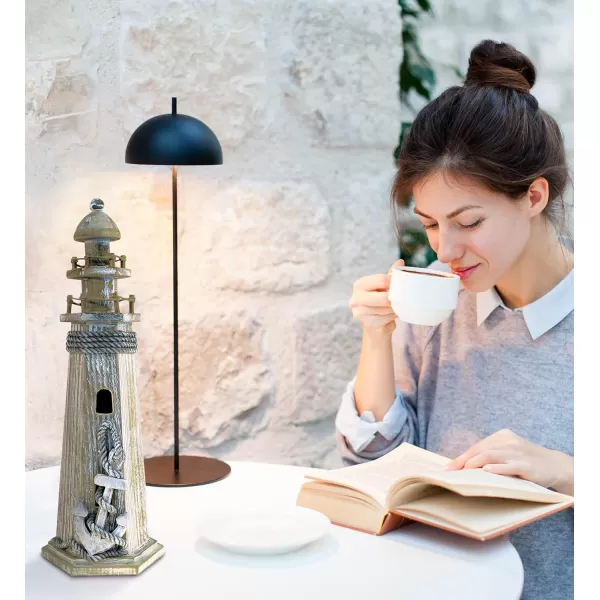 Puzzled COTA Global Baja Anchor Lighthouse Decor  Handmade and Crafted Wooden Lighthouse Decoration with Anchor Decorative Beach Style Tabletop Centerpiece Nautical Themed Home Decor  145 Inch