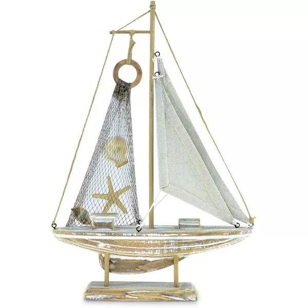 Puzzled COTA Global Baja Haven Sailboat Decor  Handmade Wooden Boat Decor Cute Beach Style Model Sail Boat Decorations Nautical Themed Table Top Decor Living Room Centerpiece  145 Inch
