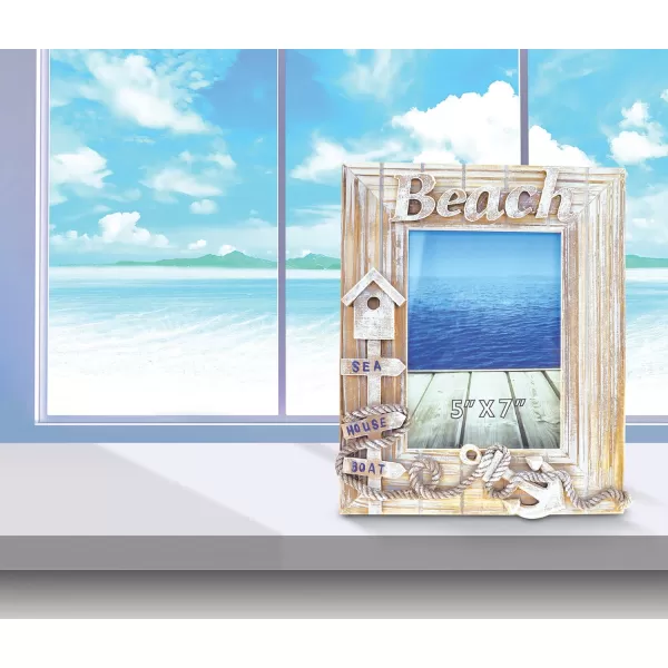 Puzzled CoTa Global Baja Beach 5x7 Frame  White Distressed Wood Beach Photo Frame Handmade Tropical Sand Nautical Picture Frame for Tabletop and Ocean Decor  105 Inches