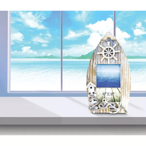 Puzzled CoTa Global Baja Boat Frame  4x6 White Distressed Wood Beach Photo Frame for Summer Vacation Memory Handmade Tropical Nautical Picture Frame for Tabletop and Ocean Decor  1225 Inches