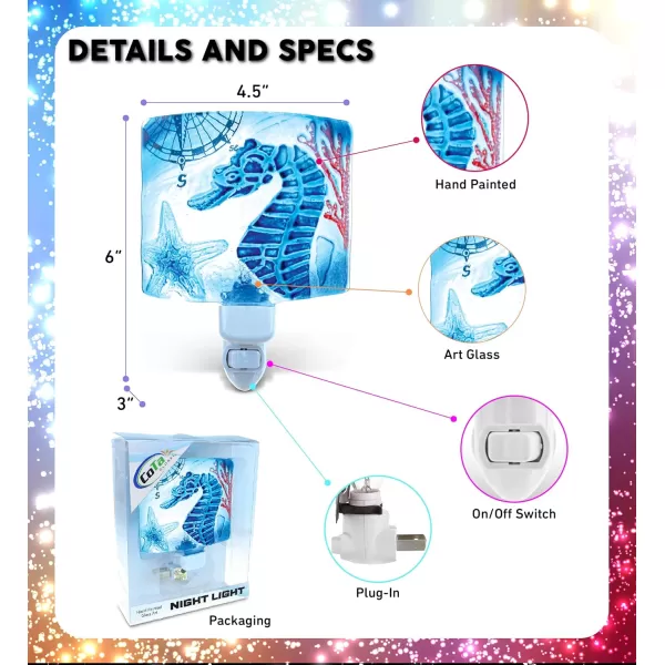 Puzzled Sea Horse Night Light Glass Art Plug in Decorative Socket Lamp Manual On ampamp Off Portable Lights for Stairway Bedroom Bathroom Nursery Kids Accessory Home ampamp Kitchen Decor