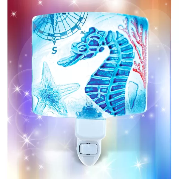 Puzzled Sea Horse Night Light Glass Art Plug in Decorative Socket Lamp Manual On ampamp Off Portable Lights for Stairway Bedroom Bathroom Nursery Kids Accessory Home ampamp Kitchen Decor