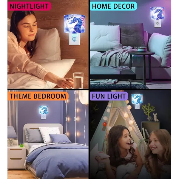Puzzled Sea Horse Night Light Glass Art Plug in Decorative Socket Lamp Manual On ampamp Off Portable Lights for Stairway Bedroom Bathroom Nursery Kids Accessory Home ampamp Kitchen Decor