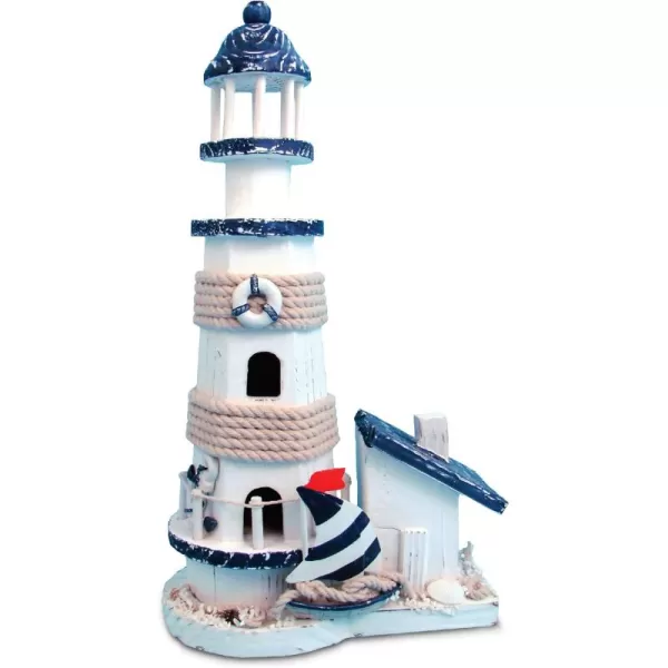COTA Global Ocean Blue Lighthouse Decor  Handmade and Crafted Wooden Lighthouse Decoration with Sailboat Figure Nautical Themed Home Decor  135 Inch