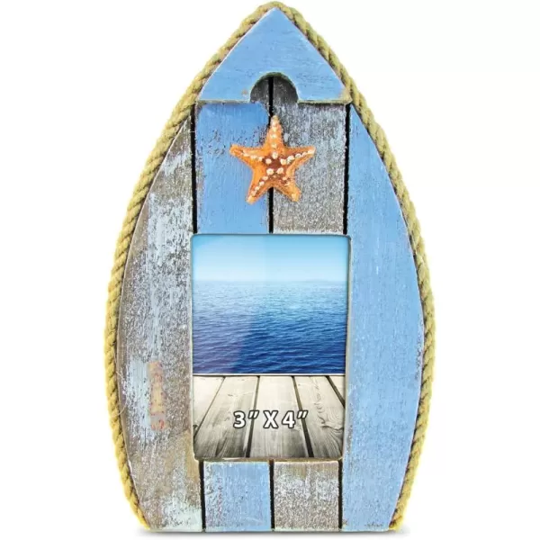 CoTa Global Pacific Boat Beach 3x4 Frame  Blue Distressed Wood Starfish Photo Frame for Summer Vacation Memory Handmade Beach Sand Nautical Picture Frame For Tabletop or Wall Hang  775 Inches