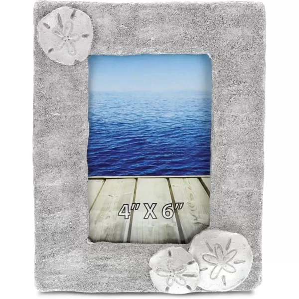 CoTa Global Silver Sand Dollar Photo Frame 4quotx6quot Nautical Handcrafted Resin Picture Holder Aquatic Sea Biscuits Animal Ocean Life Memories Cute ampamp Simple Frame Bright ampamp Unique for Marine Themed Rooms
