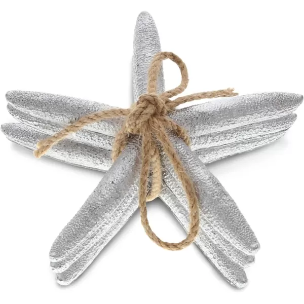 CoTa Global Silver Starfish Ornaments in Twine 5 inch Tabletop Figurines Resin Art Handcrafted Decoration Figure Nautical Coastal Beachy Ocean Sea Life Crafts Home Accent Decor 3pc Set
