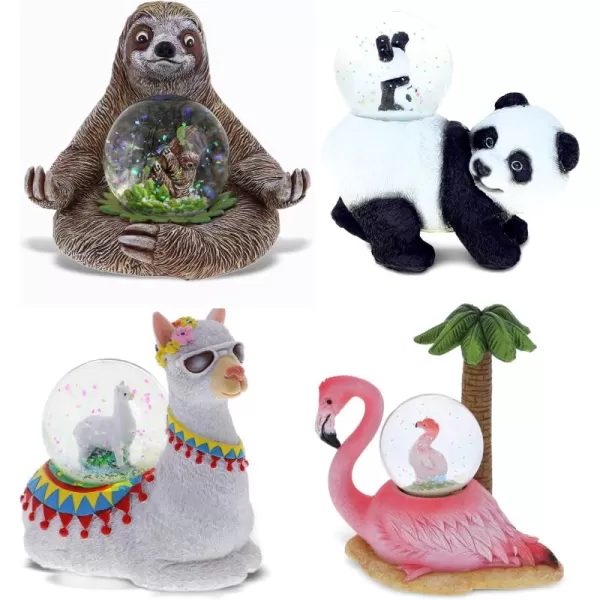 CoTa Global Sloth Llama Flamingo Panda Snow Globe Set of 4  Wild Animals Water Globe Figurines Collectible Novelty Ornament for Home Decor Gift for Birthdays Christmas and Valentine  45mm