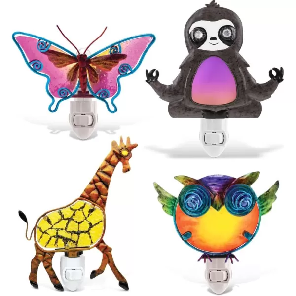 CoTa Global Zoo Animal Nightlights  Butterfly Owl Giraffe Sloth Home Decor Wall Plug in Night Lights with Switch Decorative Metal Glass Nightlights for Bathroom Kitchen Bedroom  4 Pcs Set