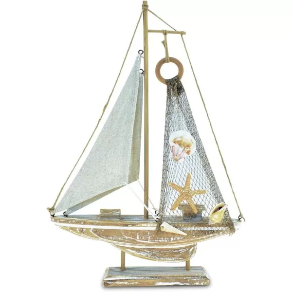Puzzled COTA Global Baja Haven Sailboat Decor  Handmade Wooden Boat Decor Cute Beach Style Model Sail Boat Decorations Nautical Themed Table Top Decor Living Room Centerpiece  145 Inch