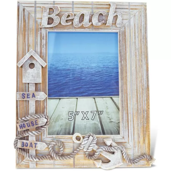 Puzzled CoTa Global Baja Beach 5x7 Frame  White Distressed Wood Beach Photo Frame Handmade Tropical Sand Nautical Picture Frame for Tabletop and Ocean Decor  105 Inches