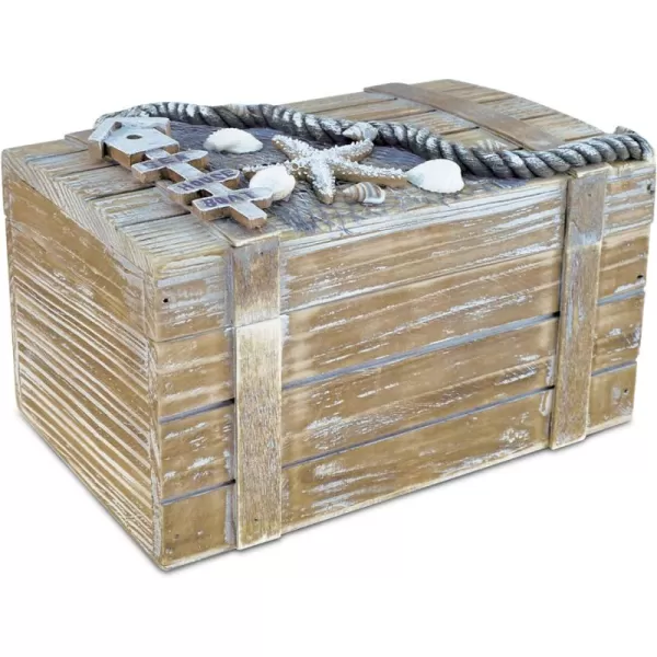 Puzzled CoTa Global Baja Beach Large Wooden Jewelry Box  Handcrafted Nautical Trinket with Seashell and Starfish Decorations Accent Tabletop Home Decor Jewelry Storage  9 Inches