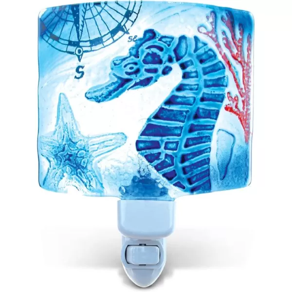 Puzzled Sea Horse Night Light Glass Art Plug in Decorative Socket Lamp Manual On ampamp Off Portable Lights for Stairway Bedroom Bathroom Nursery Kids Accessory Home ampamp Kitchen Decor