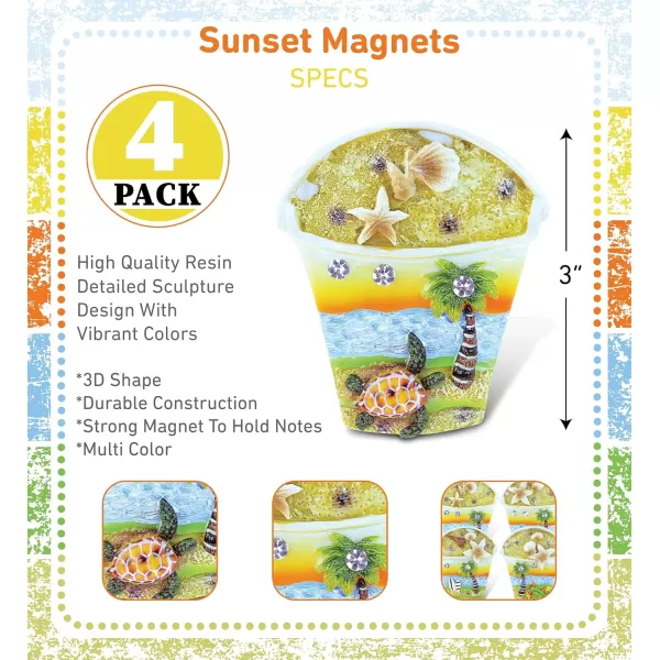 CoTa Global Beach Bucket Refrigerator Sunset Beach Magnets Set of 4  Assorted Resin and Crystals Design Fun ampamp Cute Beach Magnets For Kitchen Fridge Locker Home Decor ampamp Office Decor Novelty  4 Pack