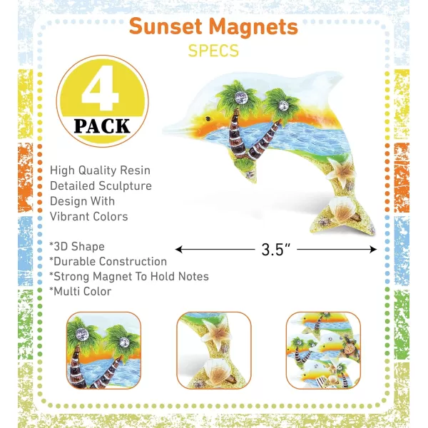 CoTa Global Dolphin Refrigerator Sunset Beach Magnets Set of 4  Assorted Resin and Crystals Design Fun and Cute Beach Magnets For Kitchen Fridge Locker Home Decor and Office Decor Novelty  4 Pack