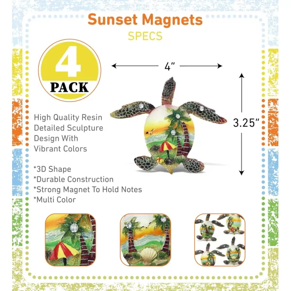CoTa Global Sea Turtle Refrigerator Sunset Beach Magnets Set of 4  Assorted Resin ampamp Crystals Design Fun and Cute Beach Magnets For Kitchen Fridge Locker Home Decor and Office Decor Novelty  4 Pack