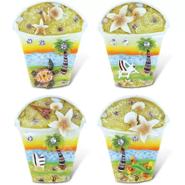 CoTa Global Beach Bucket Refrigerator Sunset Beach Magnets Set of 4  Assorted Resin and Crystals Design Fun ampamp Cute Beach Magnets For Kitchen Fridge Locker Home Decor ampamp Office Decor Novelty  4 Pack