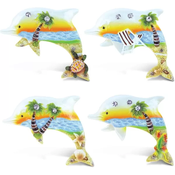 CoTa Global Dolphin Refrigerator Sunset Beach Magnets Set of 4  Assorted Resin and Crystals Design Fun and Cute Beach Magnets For Kitchen Fridge Locker Home Decor and Office Decor Novelty  4 Pack