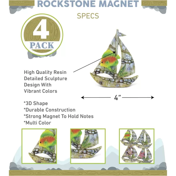 CoTa Global Sailing Boat Refrigerator Rockstone Magnets Set of 4  Assorted Resin Beach Design Fun ampamp Cute Nautical Ocean Magnets For Kitchen Fridge Locker Home Decor ampamp Office Decor Novelty  4 Pack