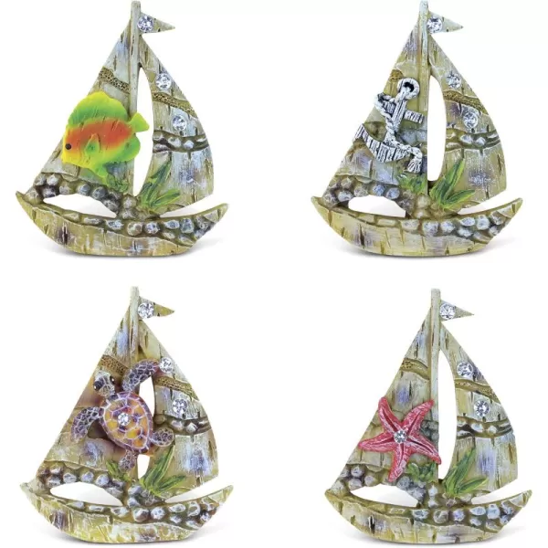 CoTa Global Sailing Boat Refrigerator Rockstone Magnets Set of 4  Assorted Resin Beach Design Fun ampamp Cute Nautical Ocean Magnets For Kitchen Fridge Locker Home Decor ampamp Office Decor Novelty  4 Pack