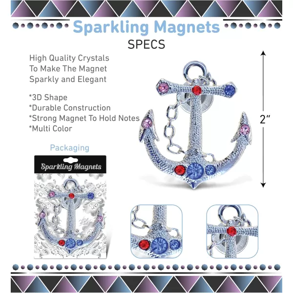 COTA Global Anchor Sparkling Refrigerator Magnet  Silver Sparkling Rhinestones Crystals Cute Sparkly Nautical Magnet for Kitchen Fridge Locker Home Decor Cool Office Decorative Novelty  2 Inch