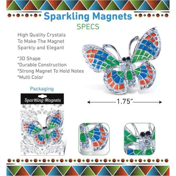 COTA Global Butterfly Sparkling Refrigerator Magnet  Silver Sparkling Rhinestones Crystals Cute Sparkly Animal Insect Magnet Kitchen Fridge Home Decor Cool Office Decorative Novelty  175quot