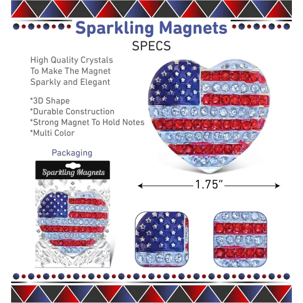 CoTa Global American Heart Sparkling Refrigerator Magnet  Silver Sparkling Rhinestones Crystals Cute USA Flag Magnet For Kitchen Fridge Locker Home Decor Cool Office Decorative Novelty  125 Inch