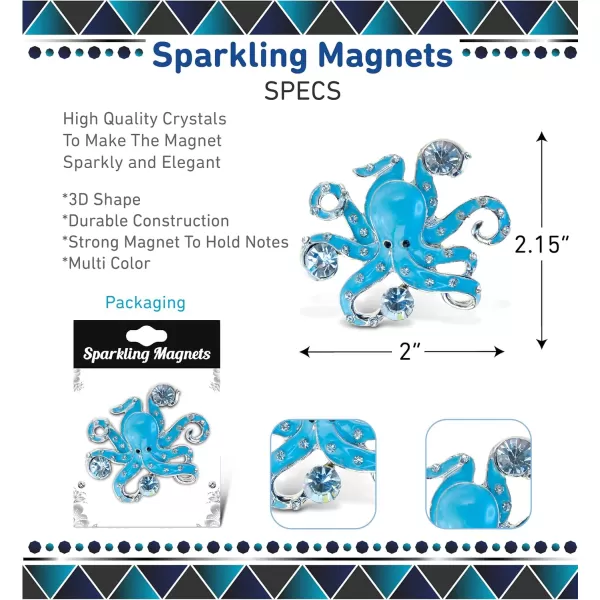 CoTa Global Octopus Sparkling Fridge Magnet  Blue and Silver Fridge Magnets Rhinestone Decor Ocean Decor Cute Fridge Magnets for Whiteboard Locker Accessories and Cute Magnets For Office  2 Inches