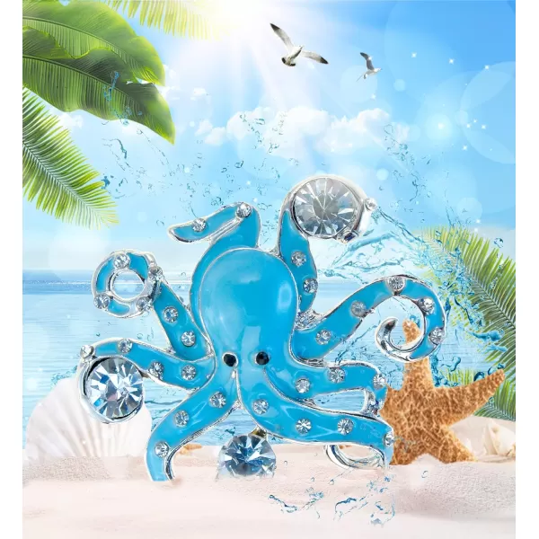CoTa Global Octopus Sparkling Fridge Magnet  Blue and Silver Fridge Magnets Rhinestone Decor Ocean Decor Cute Fridge Magnets for Whiteboard Locker Accessories and Cute Magnets For Office  2 Inches