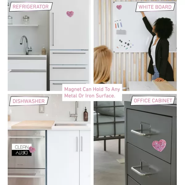 CoTa Global Pink Heart Sparkling Refrigerator Magnet  Silver Sparkling Rhinestones Crystals Cute Sparkly Love Magnet For Kitchen Fridge Locker Home Decor Cool Office Decorative Novelty  125 Inch