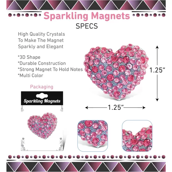 CoTa Global Pink Heart Sparkling Refrigerator Magnet  Silver Sparkling Rhinestones Crystals Cute Sparkly Love Magnet For Kitchen Fridge Locker Home Decor Cool Office Decorative Novelty  125 Inch