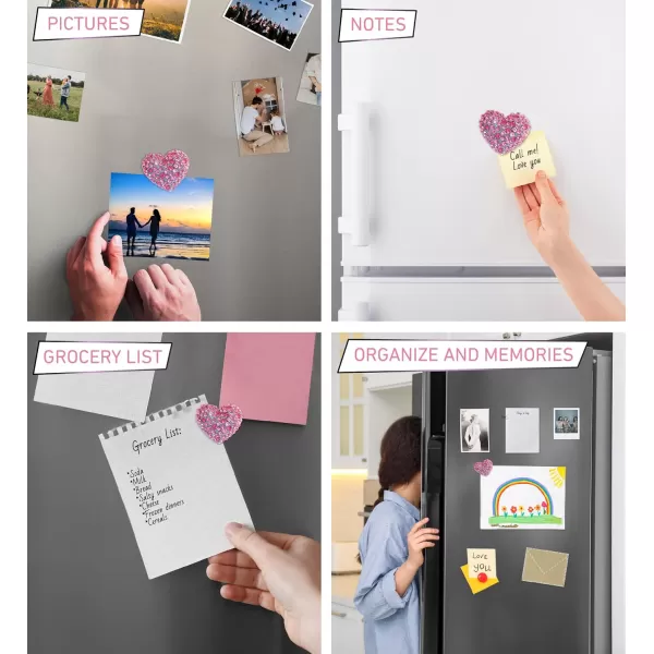 CoTa Global Pink Heart Sparkling Refrigerator Magnet  Silver Sparkling Rhinestones Crystals Cute Sparkly Love Magnet For Kitchen Fridge Locker Home Decor Cool Office Decorative Novelty  125 Inch