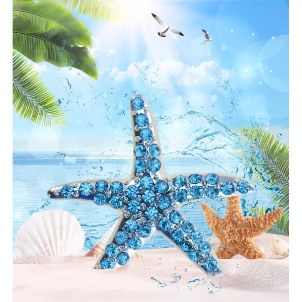 CoTa Global Starfish Sparkling Refrigerator Magnet  Blue ampamp Silver Sparkling Rhinestone Crystals Cute Sparkly Ocean Life Magnet for Kitchen Door Fridge Cool Home ampamp Office Novelty Decor  175 Inch