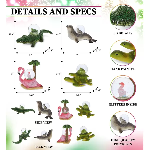 CoTa Global Alligator Seal Flamingo Sea Turtle Snow Globe Set of 4  Water Globe Figurines Collectible Novelty Ornament for Home Decor Birthdays Christmas  45mm