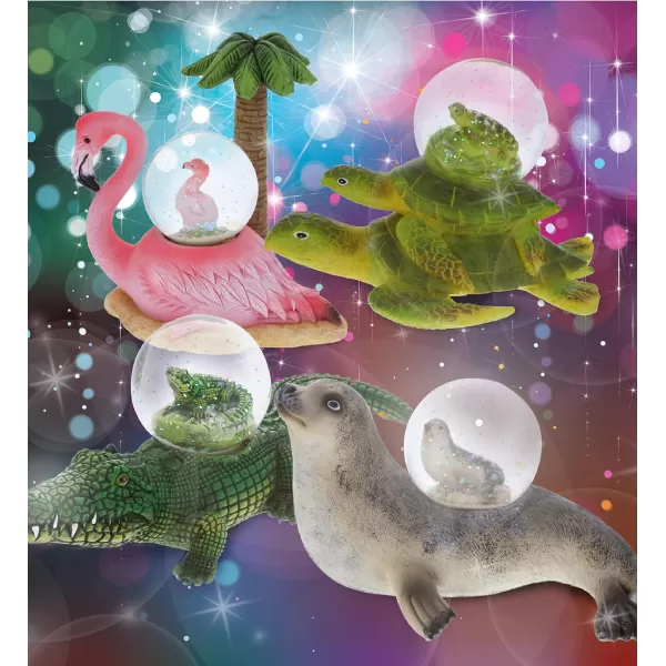 CoTa Global Alligator Seal Flamingo Sea Turtle Snow Globe Set of 4  Water Globe Figurines Collectible Novelty Ornament for Home Decor Birthdays Christmas  45mm