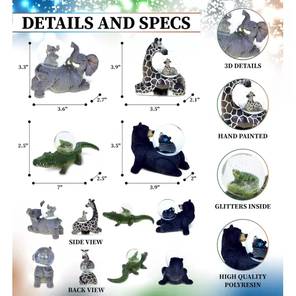 CoTa Global Elephant Giraffe Alligator Black Bear Snow Globe Set of 4  Water Globe Figurines Collectible Novelty Ornament for Home Decor Gift for Birthdays Christmas and Valentine  45mm
